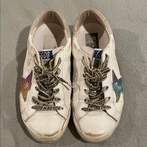 Authentic Golden Goose White Sneakers with Rainbow Stars